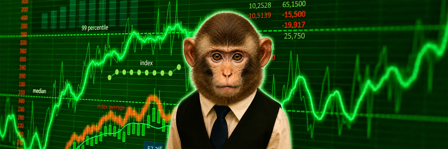 ape in invest banner — business ape on green charts